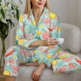 thumbnail image 6 of Yiaed Bright Peach Print Pajamas Women's Long Sleeve Sleepwear Soft Button Down Loungewear Pjs Lounge Set Nightwear Womens Pajama Pants-Small, 6 of 7