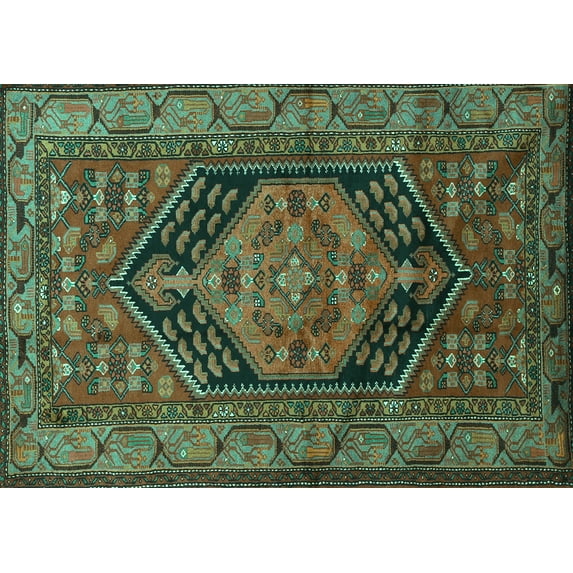 Ahgly Company Indoor Rectangle Persian Turquoise Blue Traditional Area Rugs, 2' x 3'
