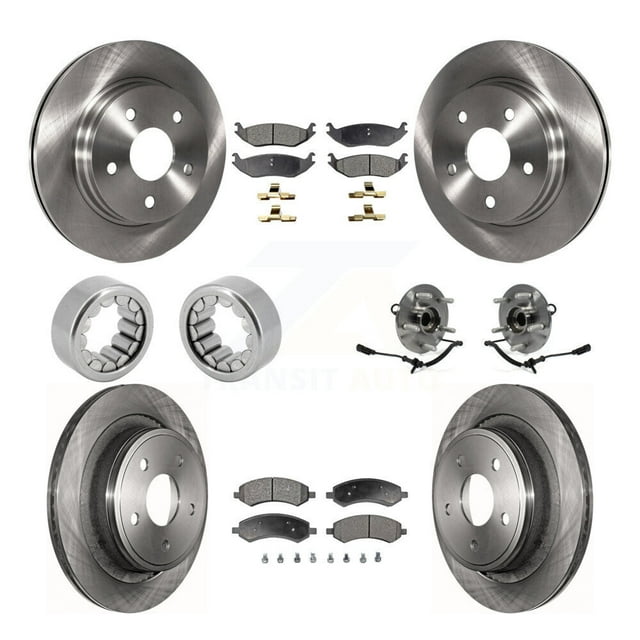 Transit Auto Front Rear Wheel Hub Bearings Assembly Disc Brake Rotors and Ceramic Pads Shoes Kit (10Pc) for Car 2012 Ram 1500 4WD with 5 Lug Wheels - Left Right Side (Driver Passenger) KBB-110736