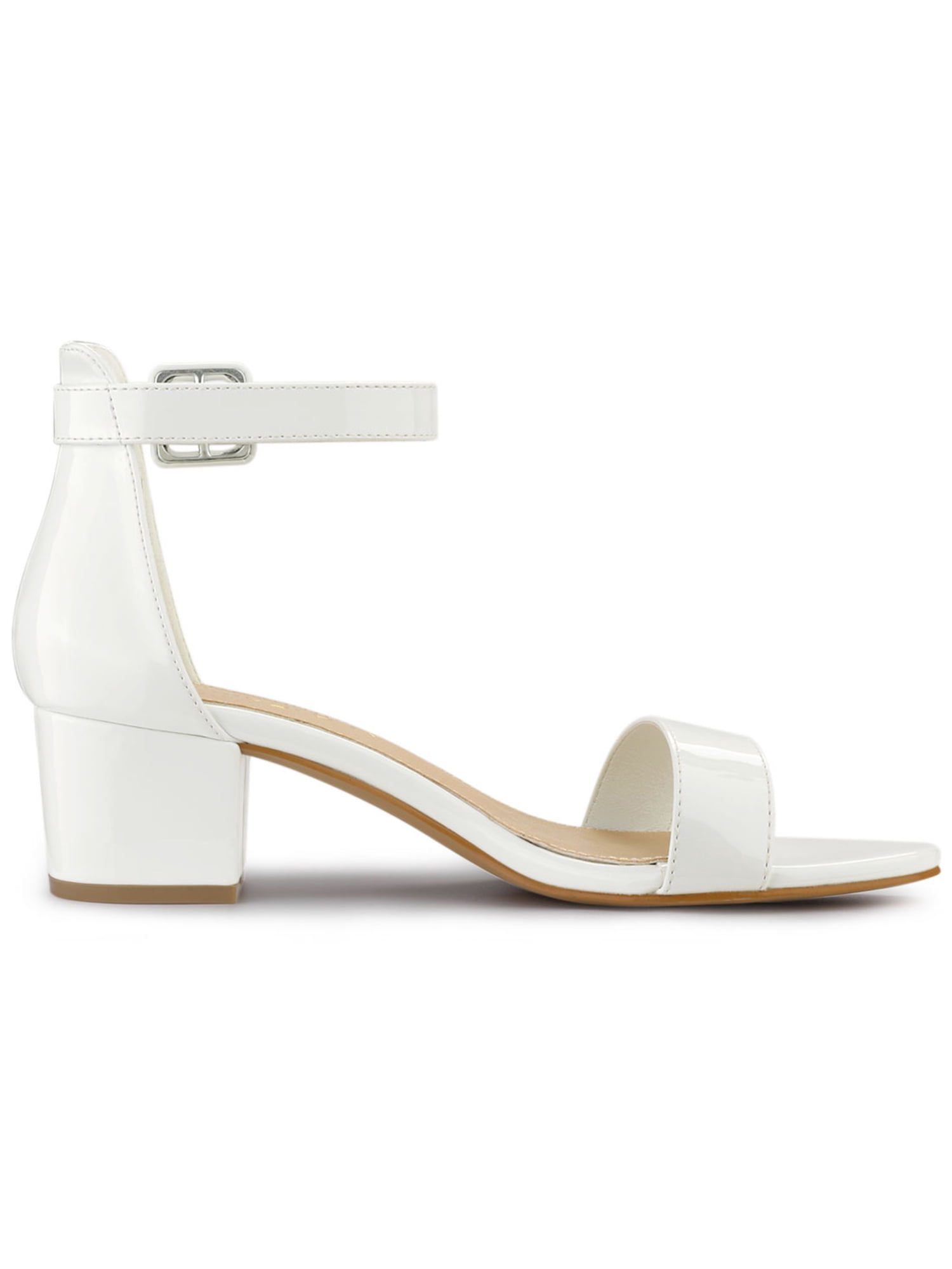 DARING DIVA Women's Ankle Strap Low Block Heel Sandals 7.5 White