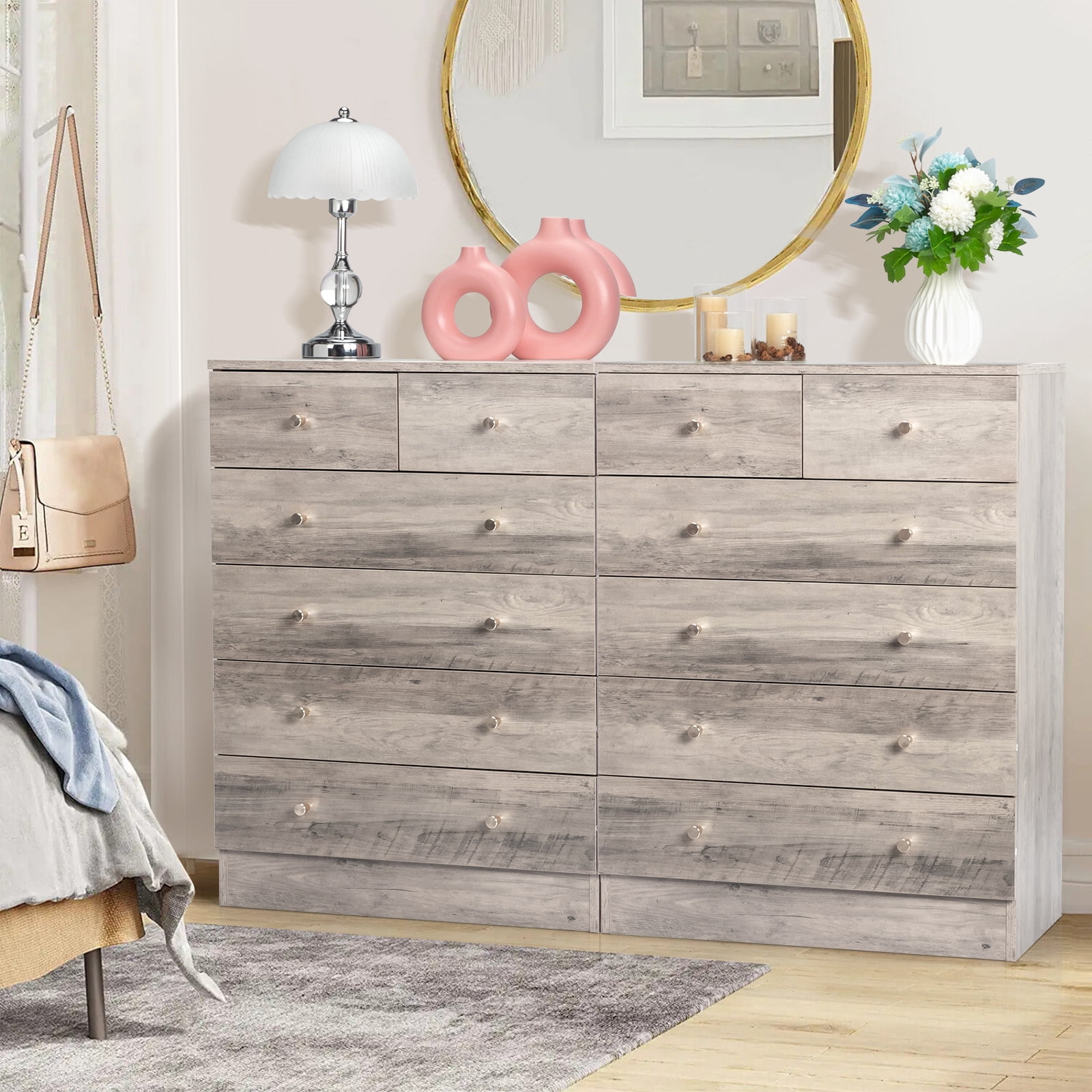 Modern Simple 6-Drawer Dresser Particle Board For Family Room Bedroom & Living Room Space-Saving Storage & Decor​ Gray