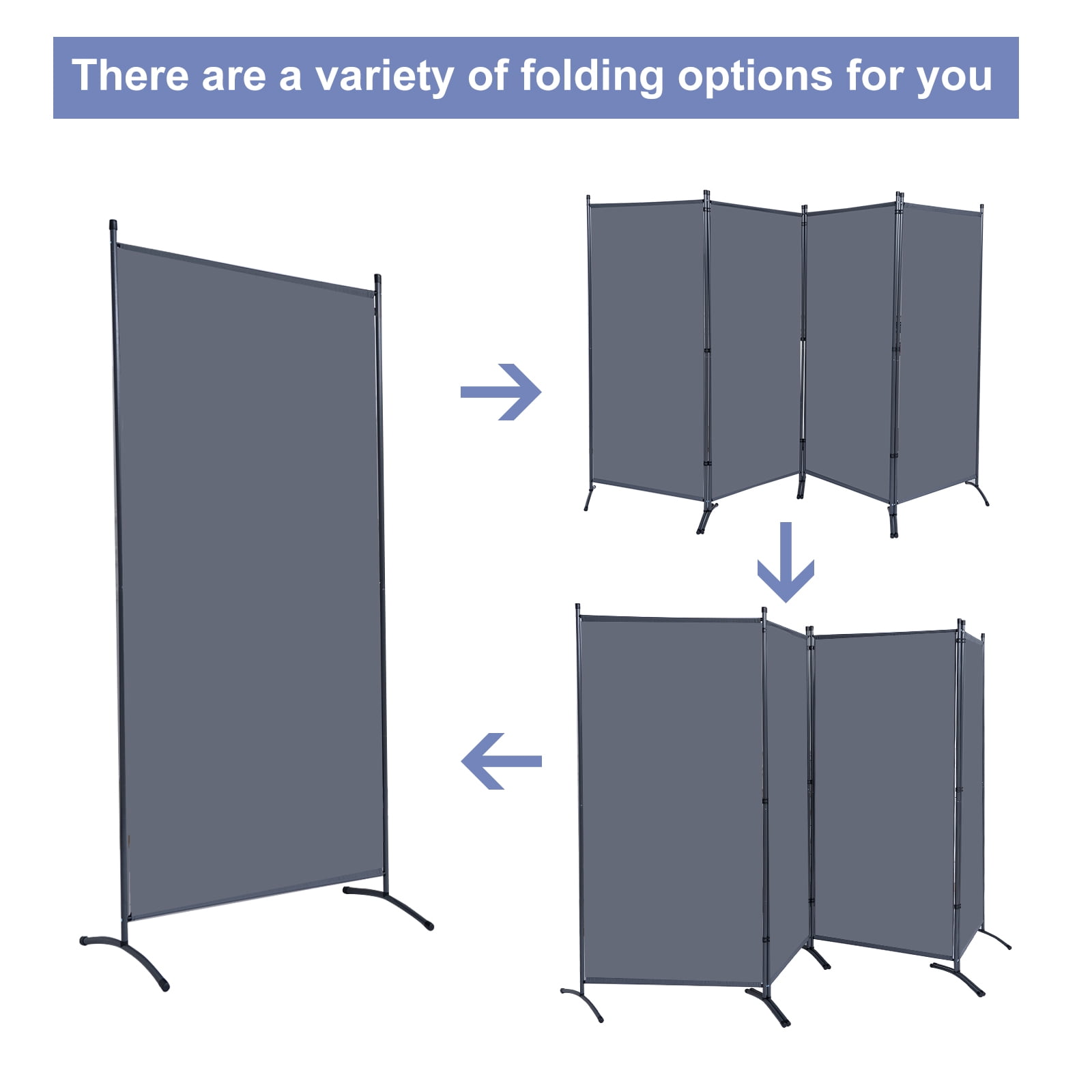YASRKML Room Divider & Folding Privacy Screen, Gray, 136" x 71.3", 4 Count