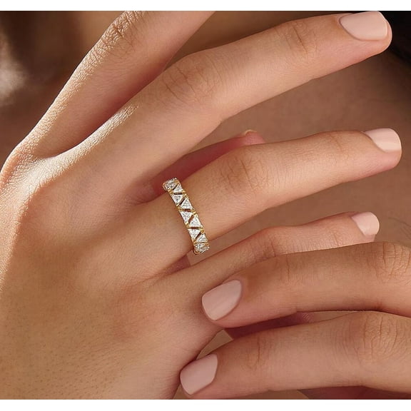 vylahjewellery Trillion Cut Moissanite Diamond Ring Expensive Promise Ring 18K Yellow Gold Engagement Ring Classic Wedding Band Anniversary Gift for Her