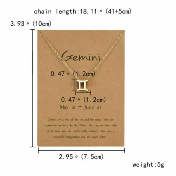 EOEMY 12 Constellation Pendant Necklace Zodiac Women'S Clavicle Chain Charm Jewellery-Gemini-Gold