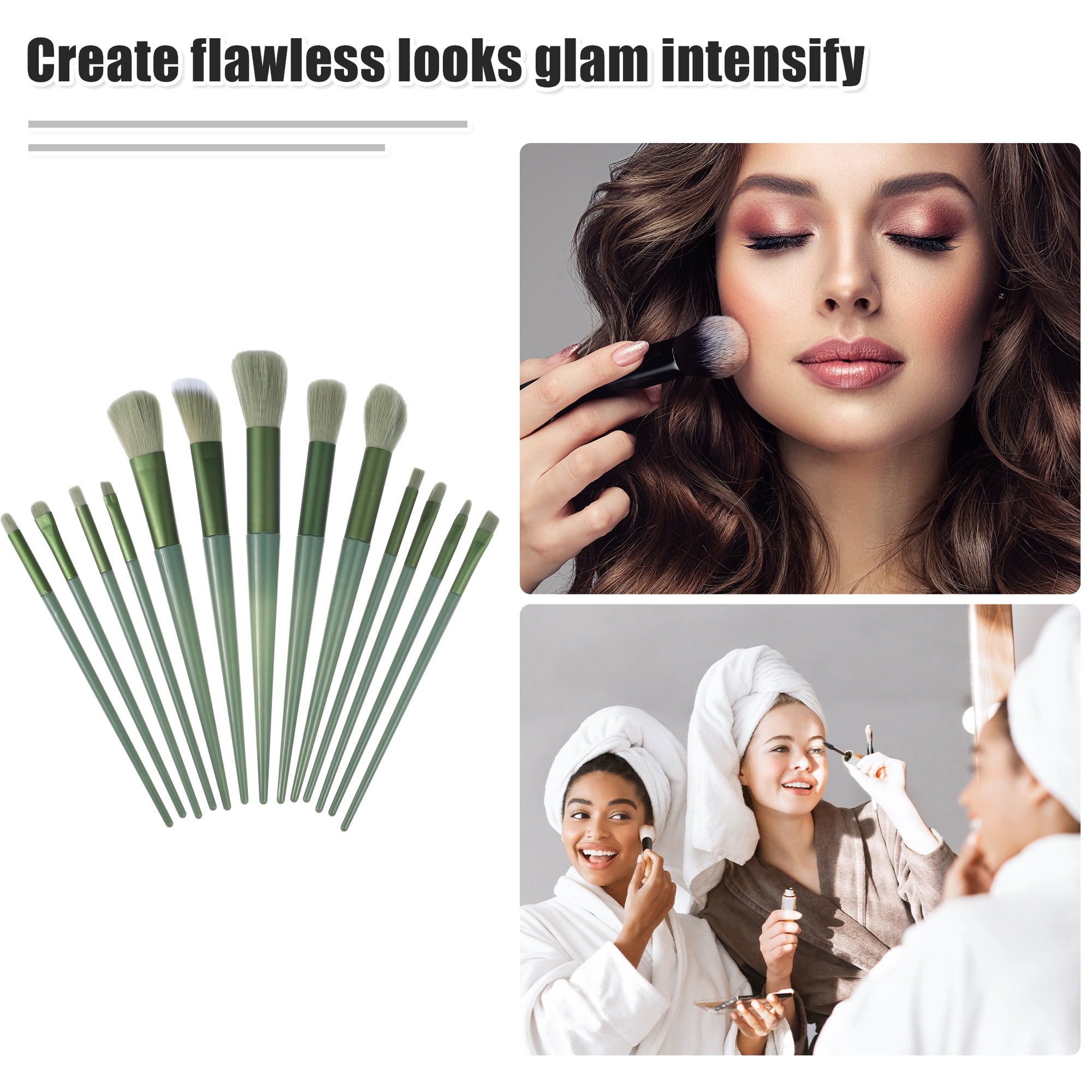 Unique Bargains 1 Set Travel Makeup Brush Travel Kit for Concealer Blush Green