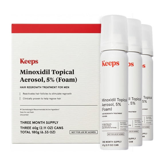 Keeps Minoxidil Foam 5% for Men - Topical Hair Regrowth - 3 Month Supply (3 x 2.11 Oz Bottles)