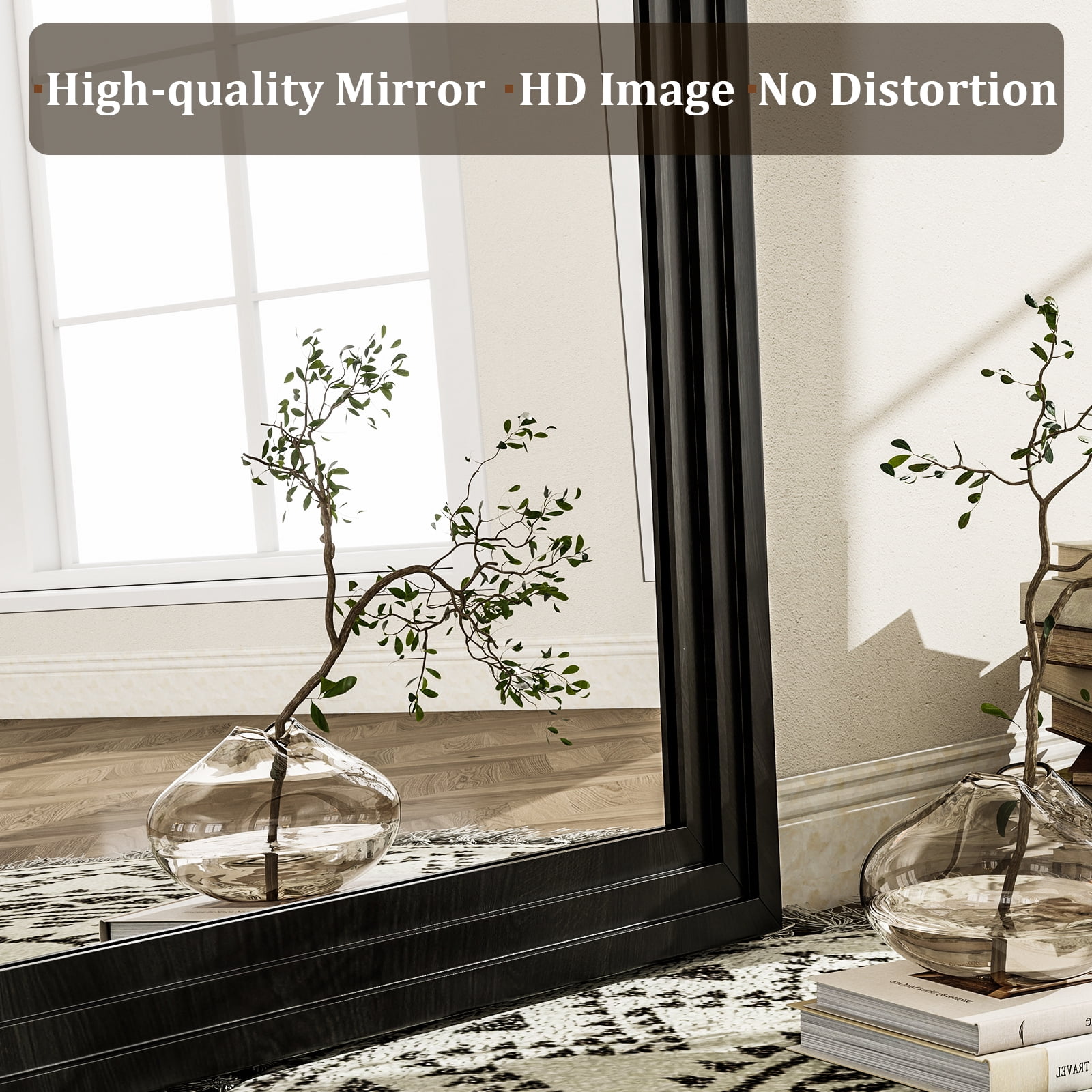 BEAUTYPEAK 30"x40"Arched Bathroom Mirror Wooden Framed Wall Mirror，Black