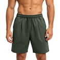 thumbnail image 4 of Men's Cotton Blend Straight Leg Sweat Shorts 7 Inch, Elastic Waist Drawstring Casual Shorts with Side Pockets, Loose Fit Breathable Workout & Lounge Shorts Army Green, 4 of 5