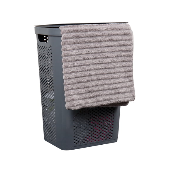 Mind Reader 60L Slim Laundry Hamper, Lid, Ventilated, Plastic, 17.25"L x 13.75"W x 23.5"H, Gray