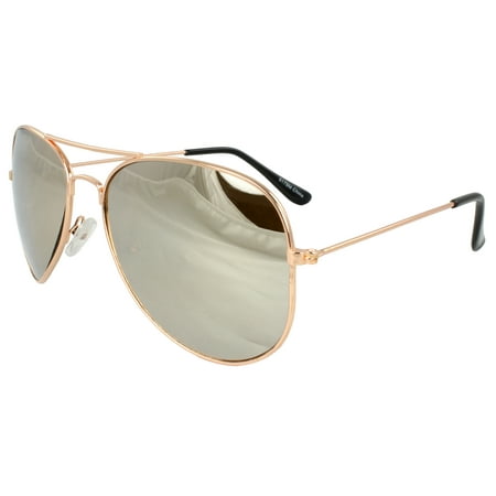 Pilot Fashion Aviator Sunglasses Gold Frame with Mirror Lenses for Men and Women