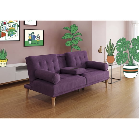 Sofá Cama Con Portavasos De Velvet Morado Makora Modelo Zambroni