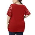 thumbnail image 2 of Cathalem plus Size Tops for Women Women Solid Plus Size Tops Lace Stitching Short Sleeve Tunic Tops To Women's Tunic Tops Shirt Red 3X-Large, 2 of 5