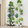 thumbnail image 1 of 8-Tier Tall Metal Plant Stand for Garage Storage – Modern Corner Display Rack with 9 Pot Capacity, Heavy Duty, Anti-Slip & Waterproof Design, Indoor/Outdoor Organizer Dark Gray with Silver, 1 of 6