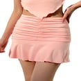 thumbnail image 1 of Female Solid Color High Waist Pleated Skirt Ruffled Short Dress S-L, 1 of 5