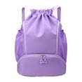 thumbnail image 2 of Mochila con cordón para hombre y mujer, bolsa de baloncesto con cordón para playa, natación, bolsillos laterales y compartimento para zapatos, bolsa Púrpura, 2 of 8
