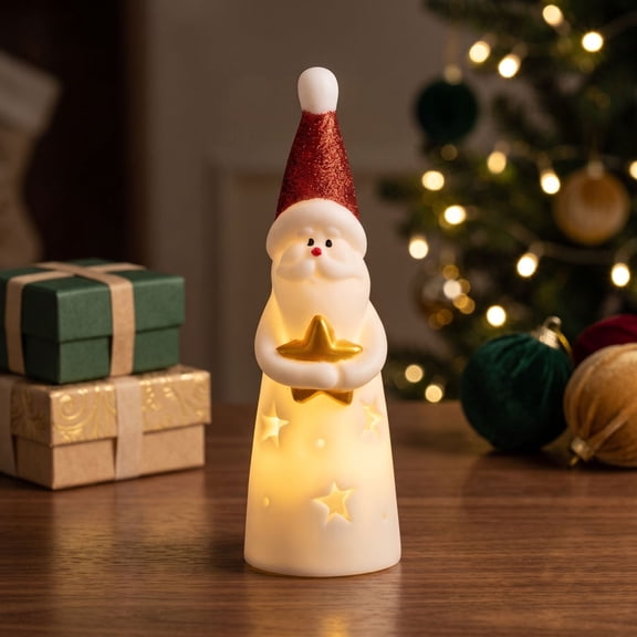 WWV Christmas LED Figurine Table Lamp Soft Glow Holiday Desktop Decor Indoor Mantel Shelf Festive Ornament Gift for Family Friends Christmas Decoration Lovers