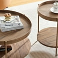 thumbnail image 6 of Tabaray Round Coffee Table Set of 2, 2 Tier Wood Coffee Table with Storage, Living Room Coffee Table, 2pc Nesting Circle Coffee Table Set for Apartment Home Office  Walnut, 6 of 9