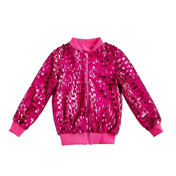 AWZXDE Shine Girls Baseball Jacket Soft Loose Fit Outerwear For Fall Casual Wear And School Hot Pink