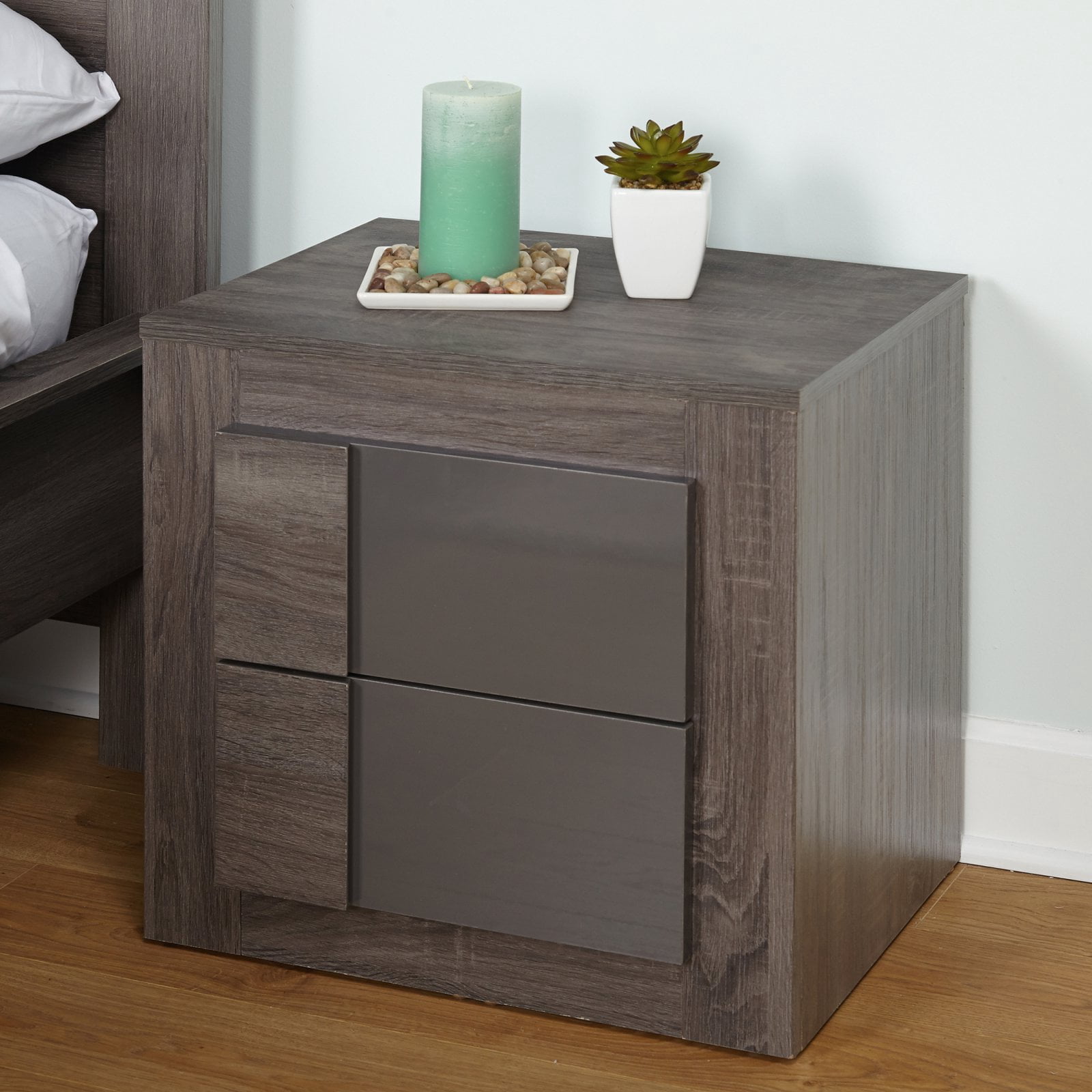 TMS Maya Boho 2 Drawer Night Stand, Dark Oak