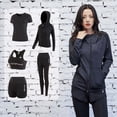 thumbnail image 2 of QSAWXQZ Women's 5 Piece Workout Set Hoodie Bra Tee Leggings and Shorts Moisture Wicking Stretchy Slimming Athletic Suit for Summer Gym Yoga Running L, 2 of 6