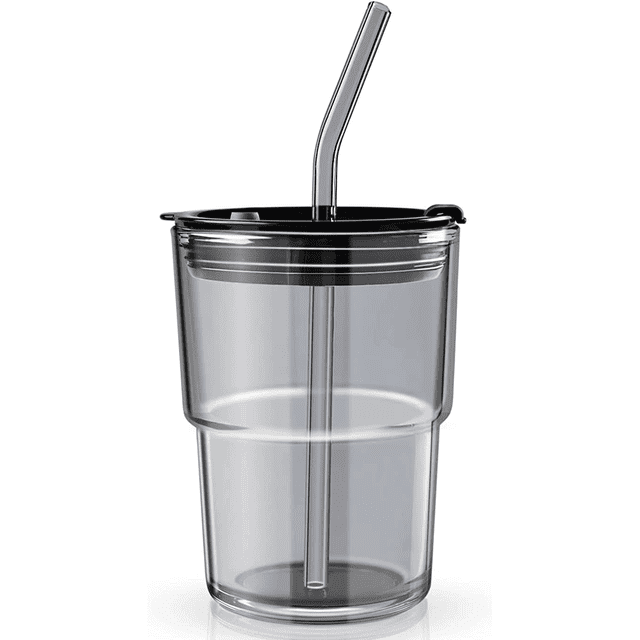 Vaso de agua de 400ml, botella de agua con pajita y tapa sellada para llevar, taza de café de vidrio, taza de té helado