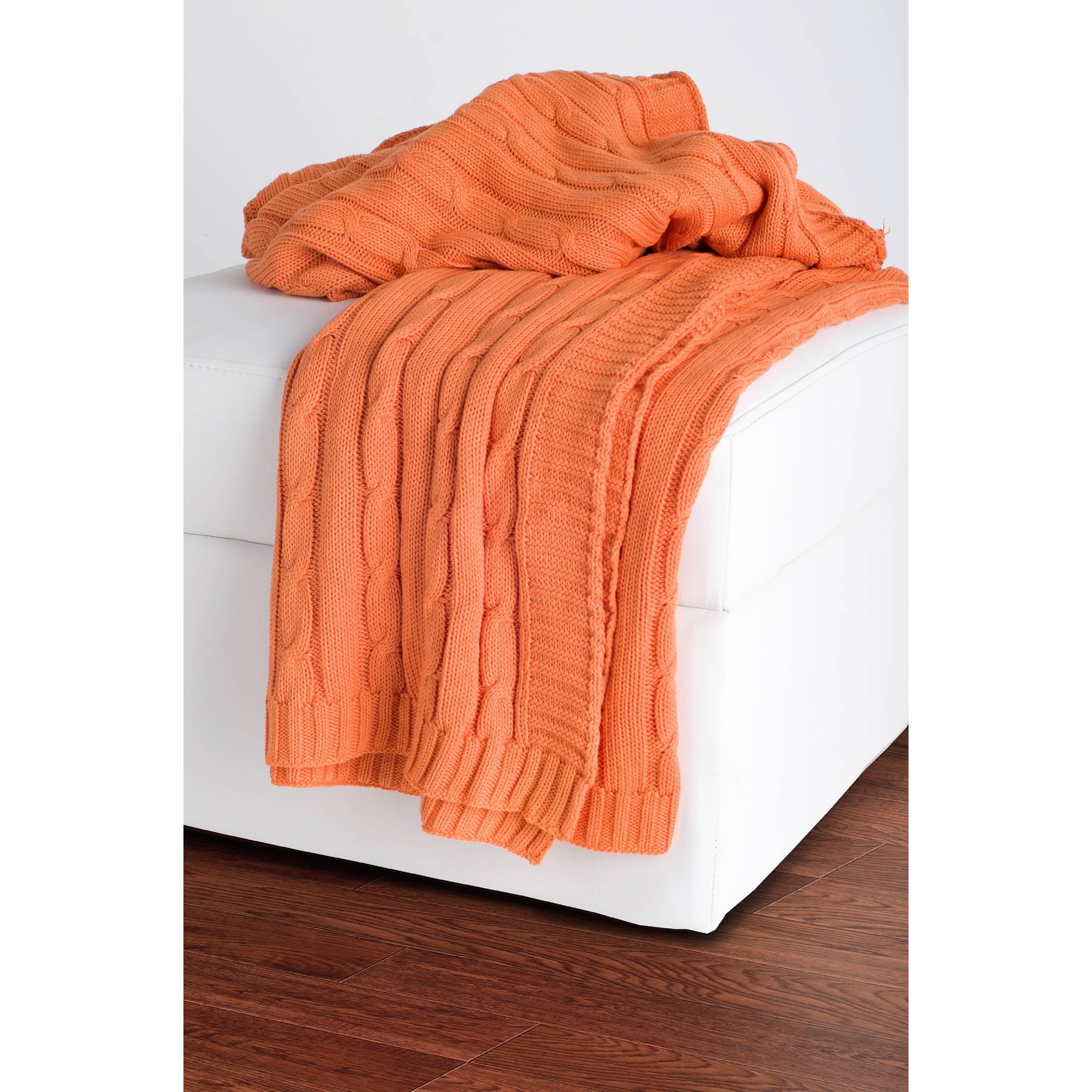 Rizzy Home Cable Knit Sweater Throw, 50" x 60", Orange