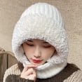 thumbnail image 3 of ZQUUVOU Women's Plush Knit Turban Hat 3 In 1 Beanie Face Mask Neck Warmer Windproof Cold Weather Outdoor Cycling Skiing White, 3 of 4