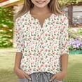 thumbnail image 3 of Abcomgle Tshirts for Kids Girls Button Down Vintage Floral Print Tshirt Henley 3/4 Sleeve Toddler T-Shirt Summer Cute Cotton Toddler Tops Girls, 3 of 5