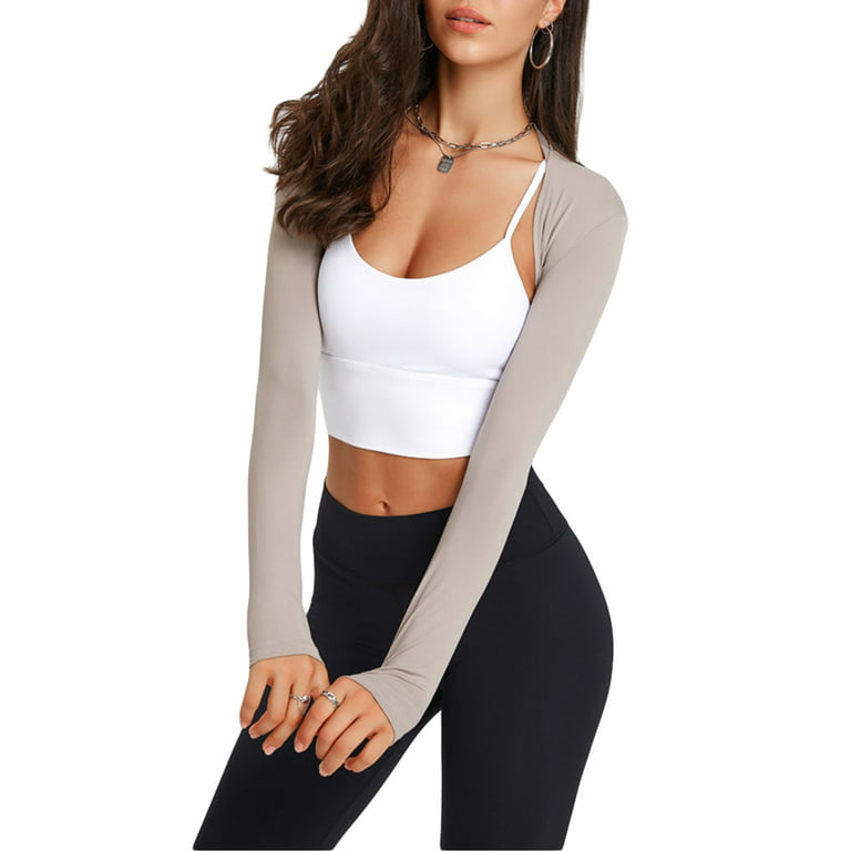 Women Workout Crop Tops Solid Color Ruched Long Sleeve Yoga Athletic Shirt  Gym Running Tops 