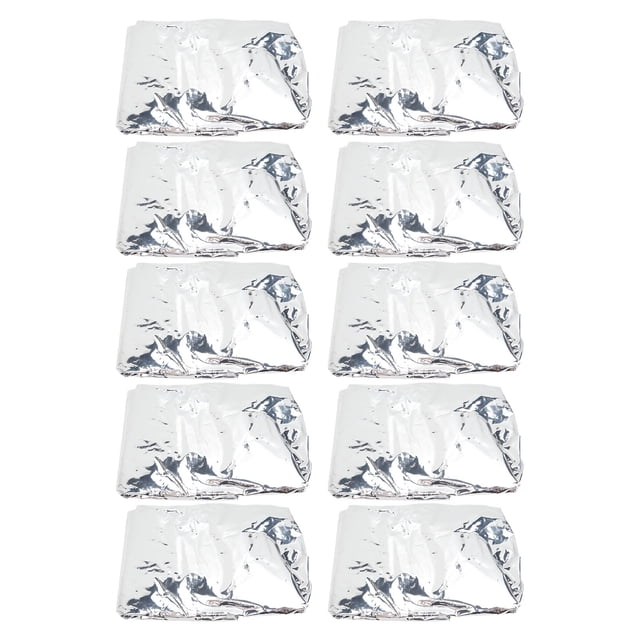 gorro para el cabello de papel de aluminio, 10 piezas — diez gorros plegados de papel de aluminio plateado en filas sobre fondo blanco, acabado reflectante y material visible; paquete múltiple apto para procesos de peluquería y tratamientos capilares.