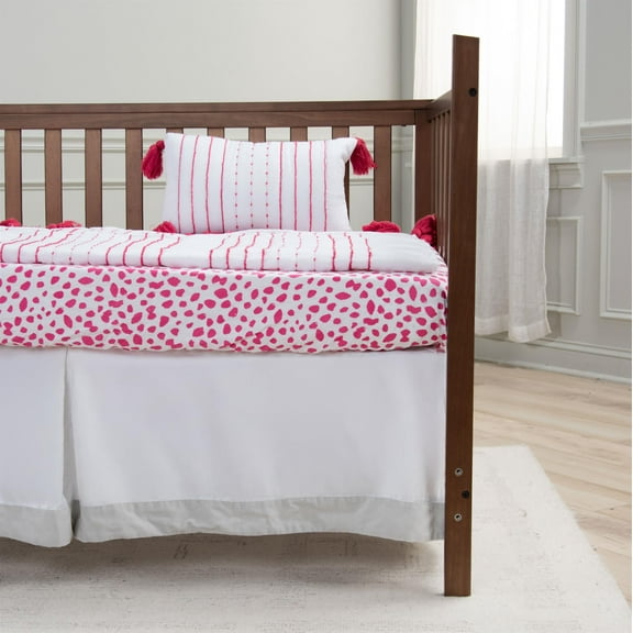 Rizzy Home Velvet Trim 26" X 51" Gray Solid Cotton Crib Skirt