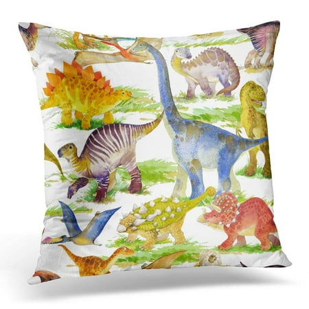 USART Colorful Silhouette Cute Dinosaurs Watercolor Animal Pillow Case Pillow Cover 20x20 inch