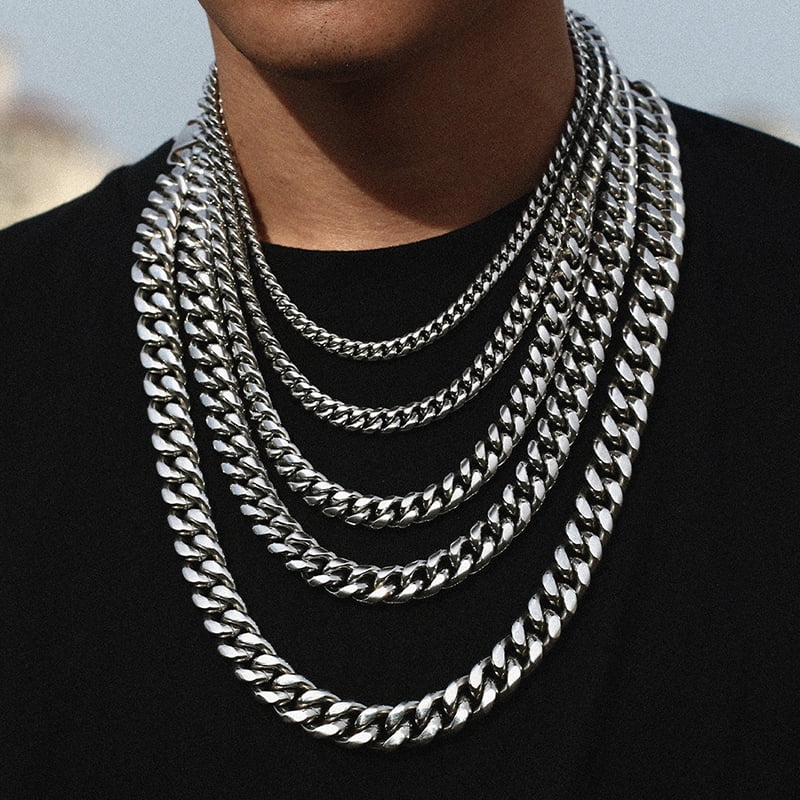 ICEOUTBOX Men s Cuban Link Chain Stainless Steel Necklace Curb Cuban Link Chain Chokers For Men s Hip Hop Jewelry 6 8 10 12mm SIHAO Walmart