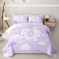thumbnail image 2 of meiyoeat Cloud Stars Initial D Quilt Full,Purple Rainbow Heart Print Full Bedspread Sets For Girl,3 Pieces, 2 of 7