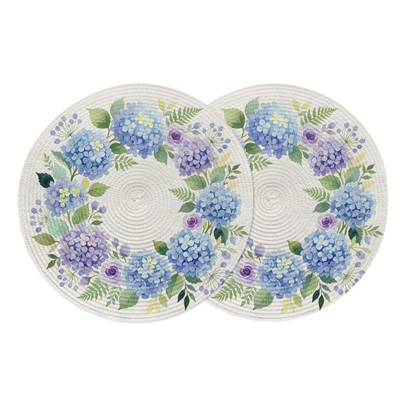 Round Placemats Rustic Spring Floral Hydrangea 15 inch Set of 2 Table Mats for Dining Table Botanical Blue Purple Green Heat Resistant Non-Slip Kitchen & Home Decorative Place Mat Set