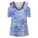 thumbnail image 2 of Gibobby Camiseta Powerblend con Cuello en V Manga corta con hombros descubiertos y cordón con cuello en V estampado colorido único para mujer(Azul,G), 2 of 5