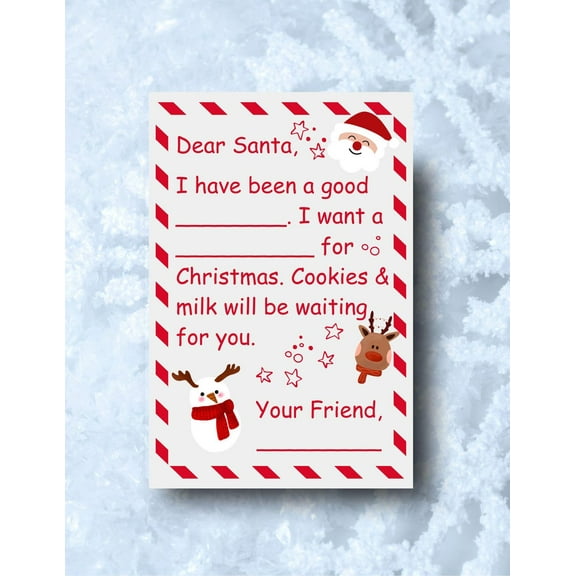 Dear Santa Letter Template - Fun Fillable Christmas Card for Kids - Holiday Keepsake - Perfect for Letters to Santa with Adorable Designs