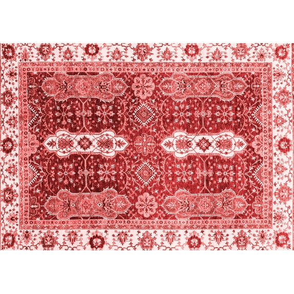 Ahgly Company Machine Washable Indoor Rectangle Abstract Red Modern Area Rugs, 7' x 10'