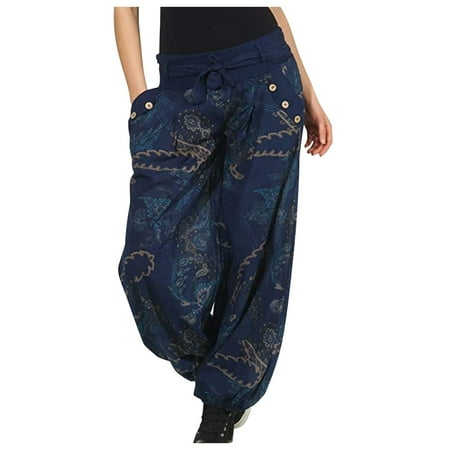 

Women s Pants Comfy Pajama Pants For Women Casual Drawstring Floral Palazzo Lounge Pants Stretch Wide Leg Bottoms(M Navy)