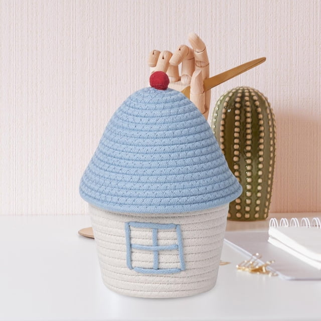Cesta de algodón Tarcha tejida Organizador de suministros para el hogar Multipropósito Lindo organizador de escritorio decorativo para sala de estar Azul y