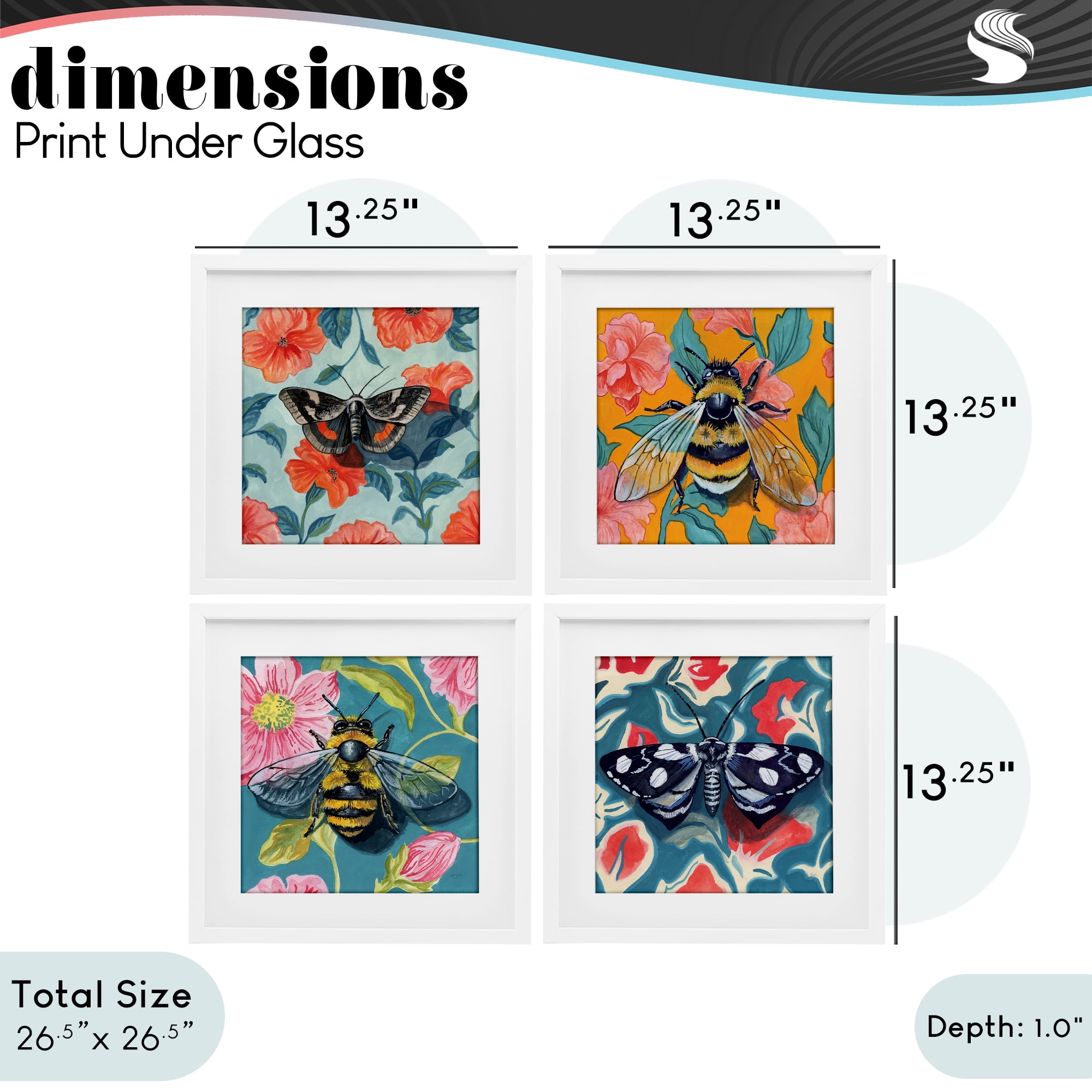 Stupell Industries Insects on Flower Patterns 4 Piece White Framed Print Under Glass Set, design by Kate Jarvik Birch
