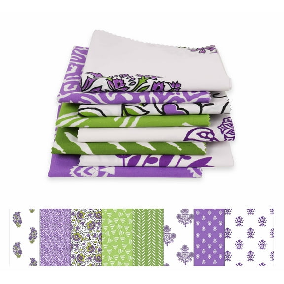 Soimoi 8 Pc Fat Quarter Bundle,Asian BlockPrint 18"x 22"DIY Patchwork-100% CottonPre-Cut Quilting Fabric Green & Purple