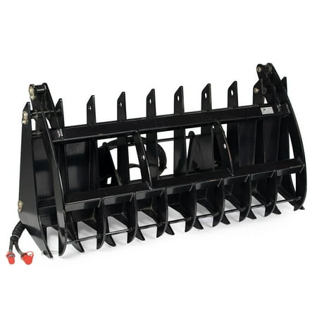 Titan Attachments 72in Clamshell Root Grapple Rake, Universal Skid Steer Mounting, Twin 3,000 PSI Cylinders, Brush Debris Landscaping Grapple