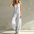 thumbnail image 7 of Guluxicc Womens Linen Jumpsuit Sleeveless Casual Wide Legs Rompers Baggy Button Down V Neck Summer Overalls with Pockets, 7 of 7