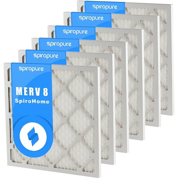 SpiroPure 21x25x1 MERV 8 Pleated Filter Air Filters - Made in USA (6 Pack)