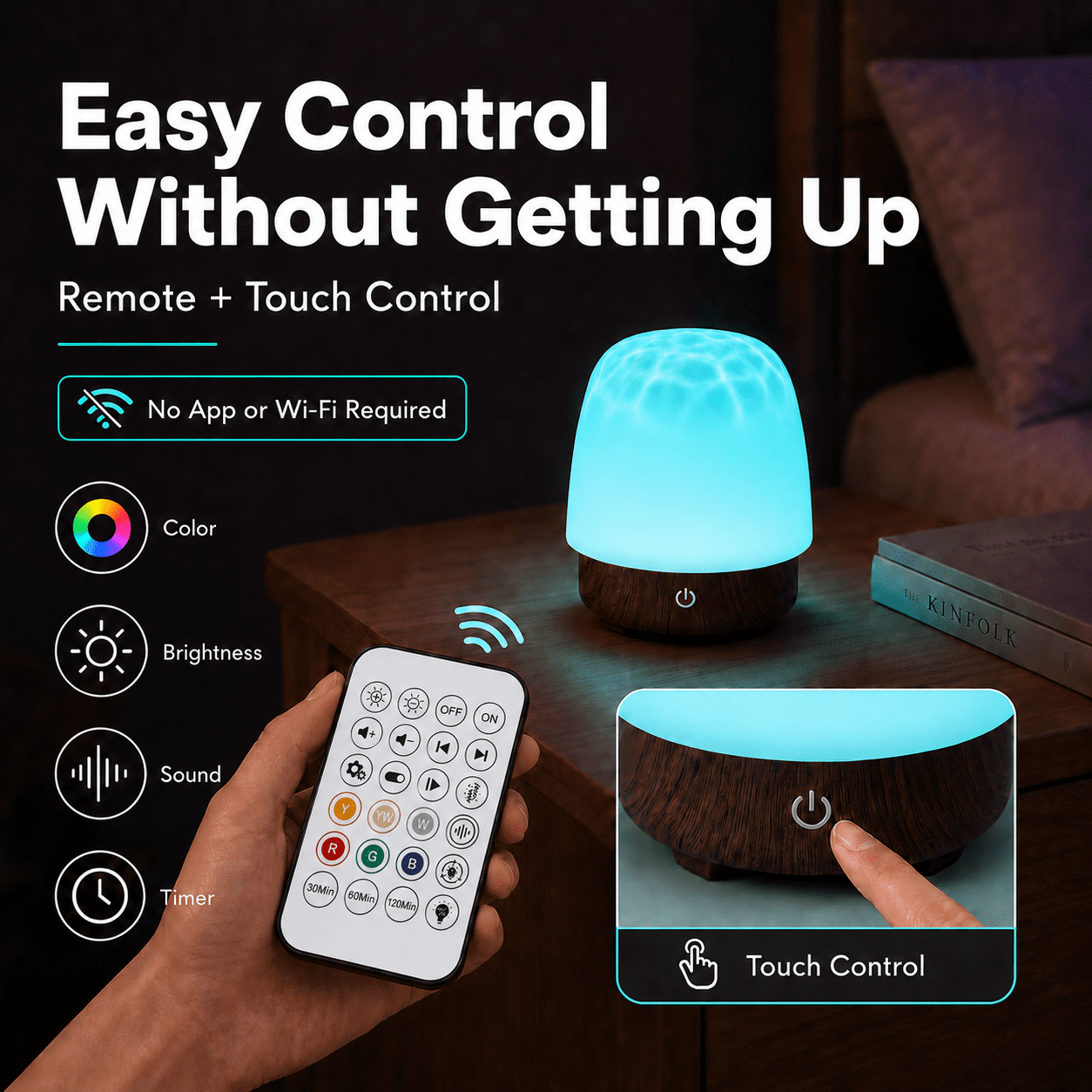 MEHOOM 16 Color Noise Sound Machine & Night Light, 3D Ocean Wave Projector Light for Sleep Adults/Kids, Bluetooth, Timer, Dimmable & Control, Rechargeable LED Lights for Bedroom