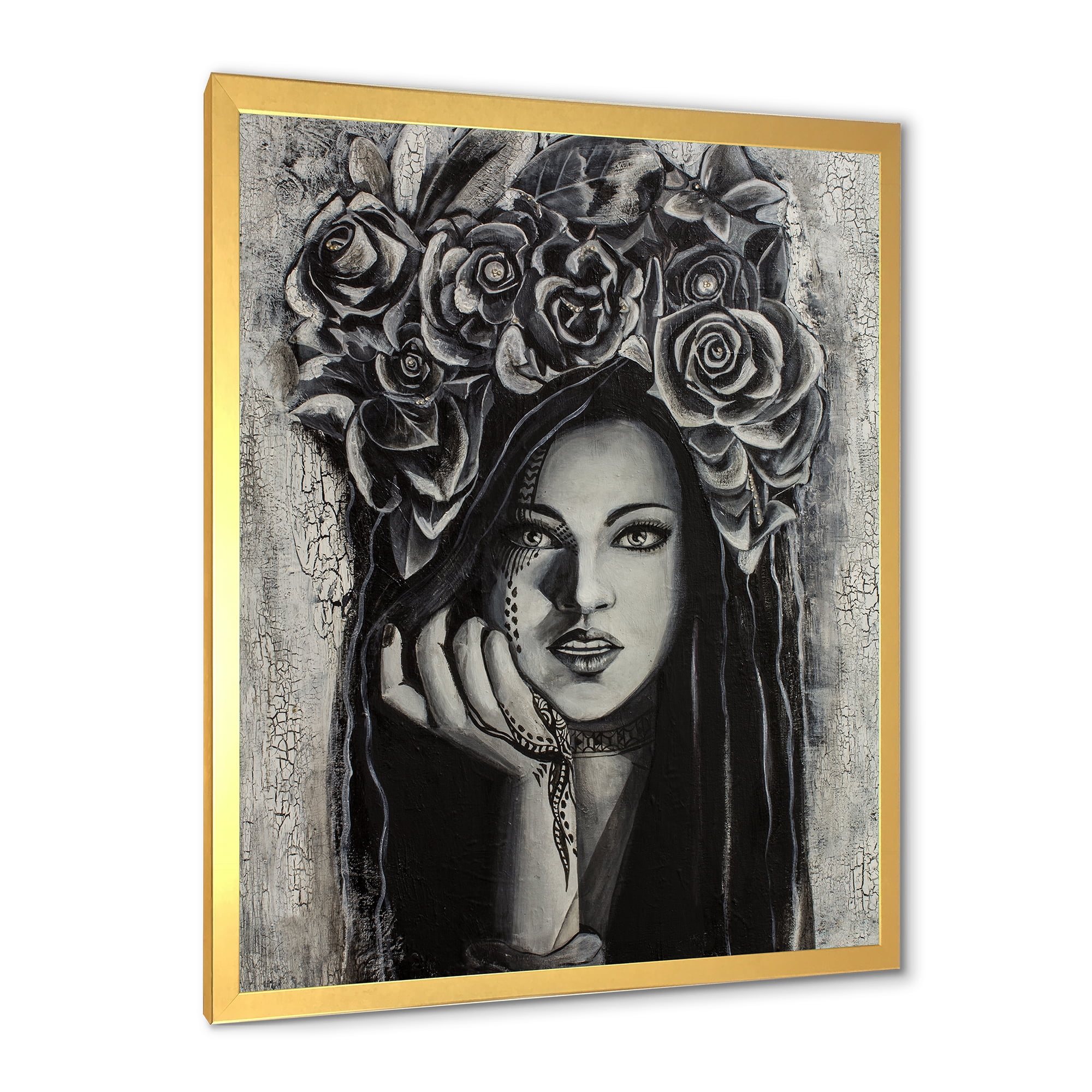 Designart 'Portrait Of A Young Woman With Flowers III' Modern Framed Art Print