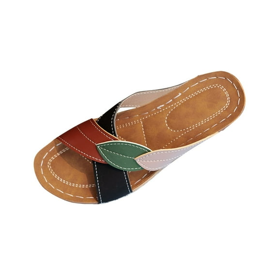 Women's Arch Support Slide Sandals Slip On Wedge Sandals Casual Comfortable Lightweight Flat Slides