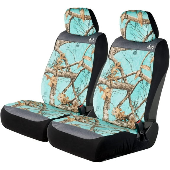 Realtree Edge Mint Camo Universal Low Back Bucket 2-PC Seat Cover set for Cars, Trucks and SUVs