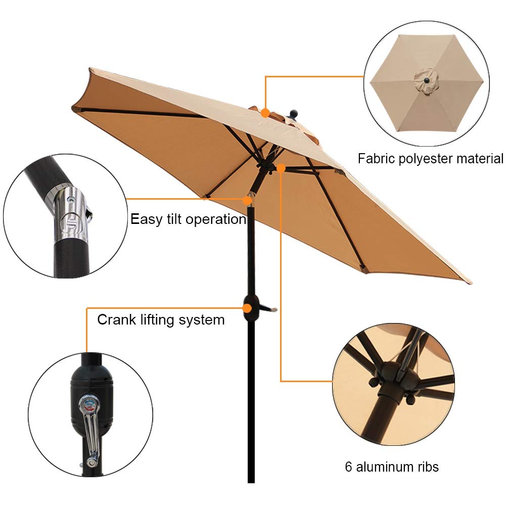 Blissun 7 5 Ft Patio Umbrella Yard Umbrella Push Button Tilt Crank Tan Walmart Com Walmart Com